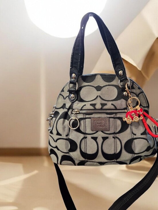 Coach Handbags - Coach POPPY- Y2K- Signature Satchel/Crossbody- Grey & Black- W/Bag Charm